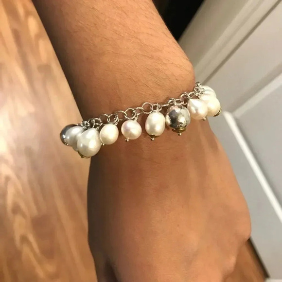 NWOT Silpada Flirt Alert Fresh Water Pearl Sterling Silver Charm Bracelet - Picture 5 of 6
